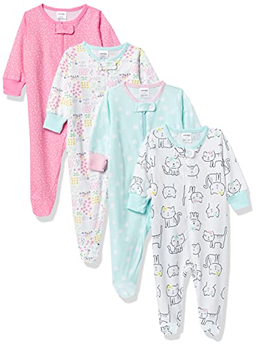 Onesies Brand baby girls 4-pack 'N Play Footies Multi Pack and Toddler Sleepers, Cats, Newborn US