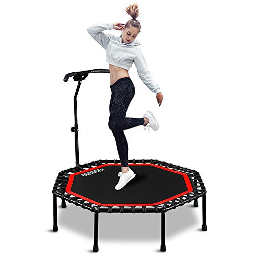 ONETWOFIT 51' Silent Trampoline with Adjustable Handle Bar, Fitness Trampoline Bungee Rebounder Jumping Cardio Trainer Workout for Adults…