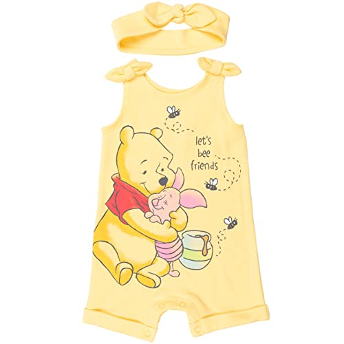 Disney Winnie the Pooh Newborn Baby Girls Snap Romper and Headband Yellow 3-6 Months