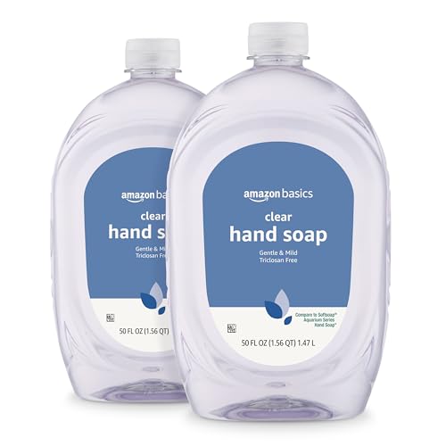 Amazon Basics Gentle & Mild Clear Liquid Hand Soap Refill, Triclosan-Free, 50 Fl Oz (Pack of 2) (Previously Solimo)