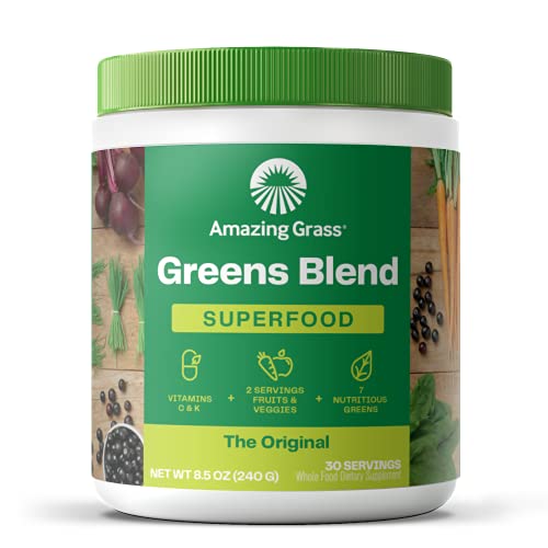 Amazing Grass Greens Superfood Powder: Greens Powder with Digestive Enzymes & Probiotics, Organic Spirulina, Chlorella, and Beet Root Powder, Original, 30 Servings