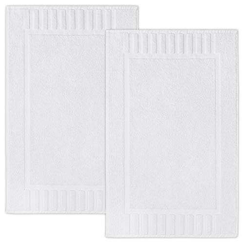 White Classic Luxury Bath Mat Floor Towel Set - Absorbent Cotton Hotel Spa Shower/Bathtub Mats [Not a Bathroom Rug] 22'x34' | 2 Pack | White