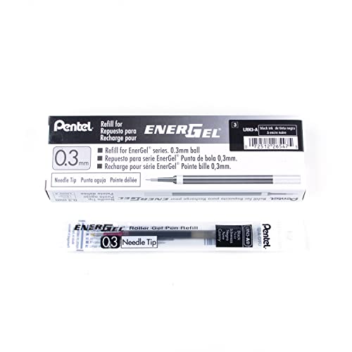 Pentel Refill Ink for EnerGel RTX Retractable Liquid Gel Pen Extra Fine Line Needle Tip, 12 Pack, 0.3mm, Black (LRN3-A)