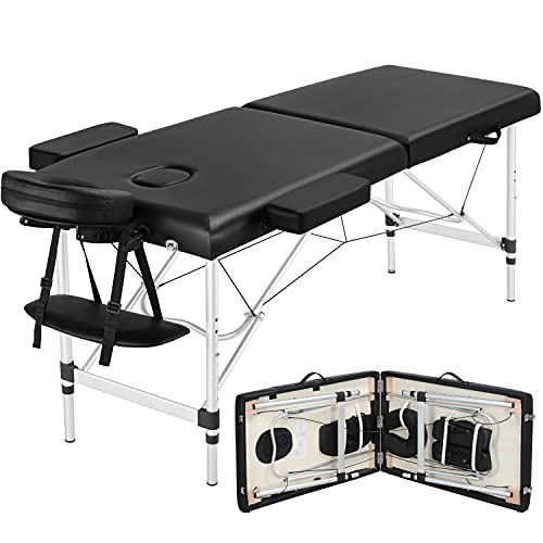 Yaheetech Massage Tables Portable 84inch Massage Bed Aluminium Height Adjustable Facial Salon Tattoo Bed with Non-Woven Bag, Black
