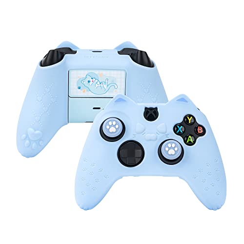 GeekShare Cat Paw Controller Skin Grips Set Anti-Slip Silicone Protective Cover Skin Case Compatible with Xbox Series X Controller with 2 Thumb Grip Caps and 1 Sticker (Blue)