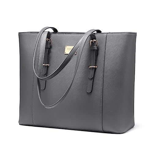 Laptop Bag for Women Large Office Handbags Briefcase Fits Up to 15.6 inch (Updated Version)-Grey