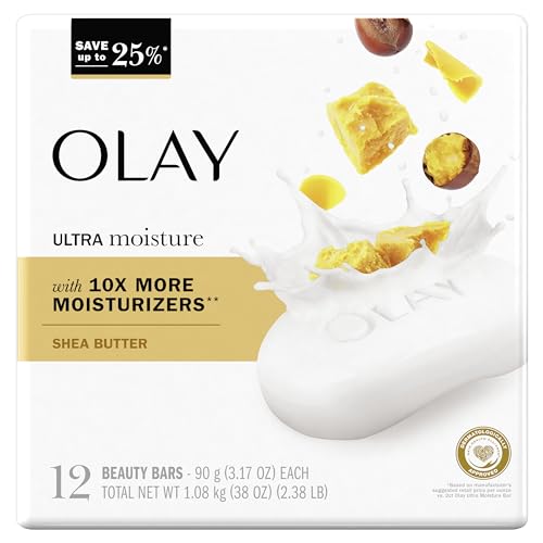 Olay Moisture Outlast Ultra Moisture Shea Butter Beauty Bar with Vitamin B3 Complex, 3.17 oz, (Pack of 12)