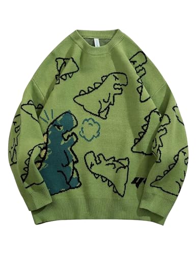 Arssm Dinosaur Sweater Women y2k Vintage Oversized Graphic Streetwear Knit Sweater Casual Cute Kawaii Tops (Green-M)