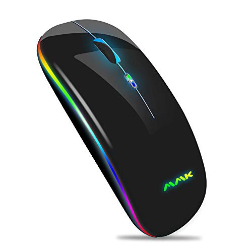 Wireless Bluetooth Mouse , Rechargeable 2.4G USB Optical , LED Slim Dual Mode(Bluetooth 5.0 and 2.4G) Wireless Mouse for Laptop, PC, Mac OS, Android, Windows(Black)