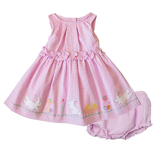 Good Lad Newborn/Infant Girls Pink Seersucker Dress with Bunny Appliques (12M)