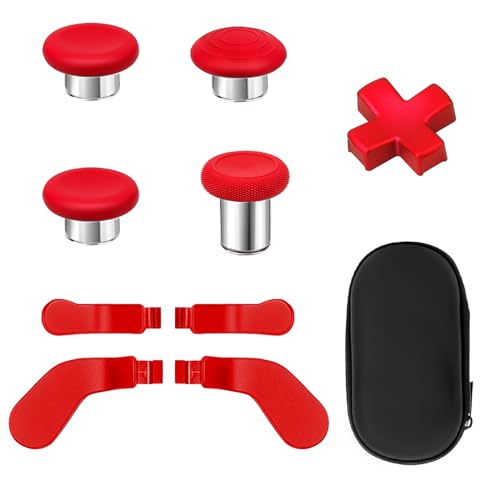 Elite Series 2 Paddles Accessories, Metal Thumbsticks Replacement Buttons for Xbox One Elite Series 2 Core, 9 in 1 Component Pack Includes 4 Joysticks, 4 Paddles and 1 Dpad(Red)