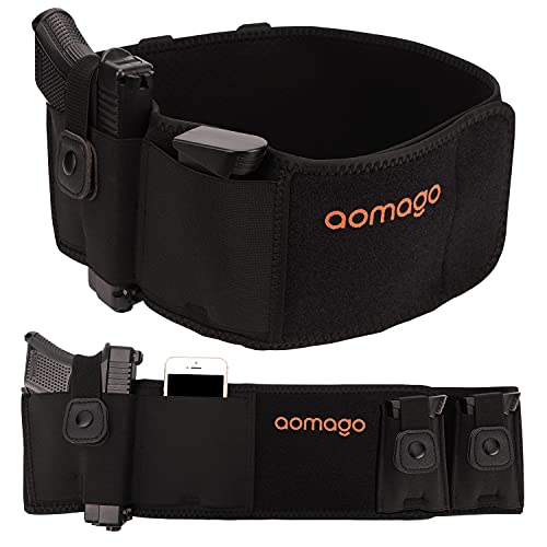 Aomago Belly Band Holsters for Men Women with Extra Mag Pouch - Small Adjustable Waistband, Gun Holster Fits Glock, Bodyguard 380, Taurus 1911, Sig Sauer, etc
