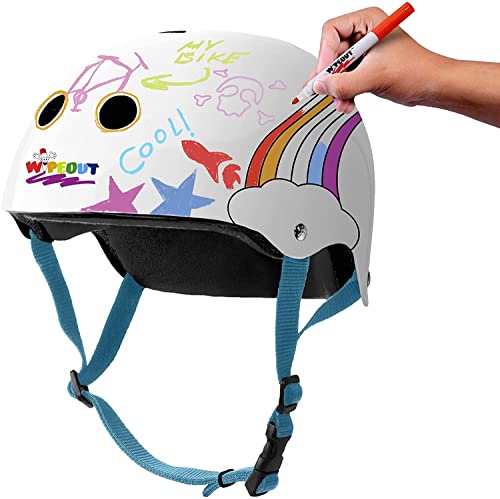 Wipeout Dry Erase Kids Helmet for Bike, Skate, and Scooter, White Rainbow M 5+