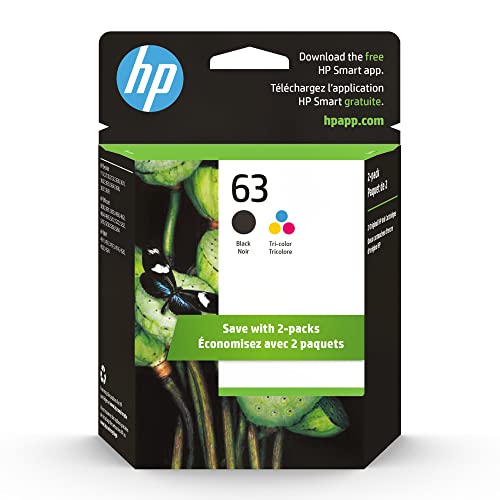 HP 63 Black/Tri-color Ink Cartridge (2-pack) | Works with HP DeskJet 1112, 2130, 3630 Series; HP ENVY 4510, 4520 Series; HP OfficeJet 3830, 4650, 5200 Series | Eligible for Instant Ink | L0R46AN