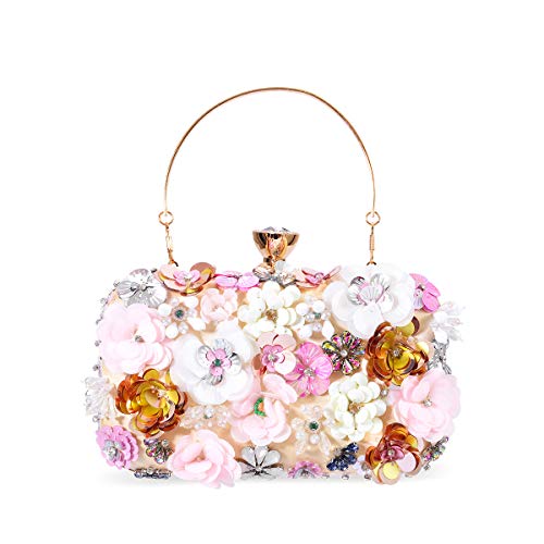 Womens Evening Clutch Bag Designer Evening Handbag Hand Bag,Lady Party Wedding Clutch Purse (Flower beaded-Gold)
