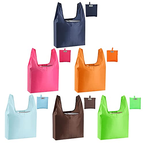 CiCiGo Large Reusable Bags Shopping Washable Foldable 6 Pack Grocery Bags Heavy Duty Lightweight Folding Gift Tote Bags Durable Polyester Color
