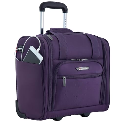 TPRC 15-Inch Smart Under Seat Carry-On Luggage with USB Charging Port, Telescoping Handles, Purple, Underseater