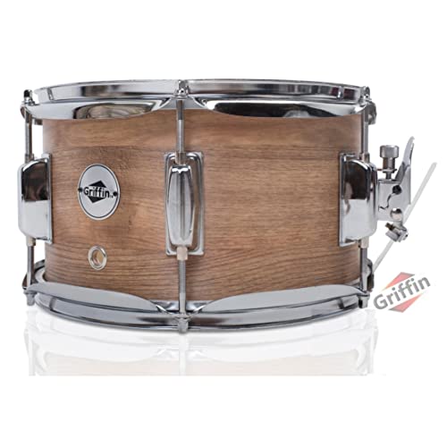Popcorn Soprano Snare Drum by GRIFFIN | Acoustic Firecracker 10'x6' Poplar Wood Shell with Oakwood PVC | Mini Concert Marching Percussion Musical Instrument with Snare Throw Off, Drummers Key & Head