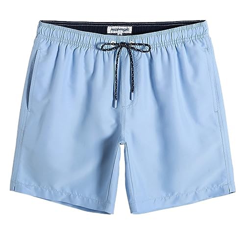 maamgic Mens Swim Trunks Quick Dry Swim Shorts with Mesh Lining Funny Swimwear Bathing Suits Solid Lake Blue Medium