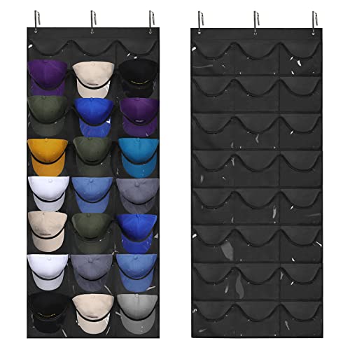 Dofilachy Hat Organizer Racks for Baseball Caps, Visible Hat Holder Rack for Wall Door with 3 Hooks, 24 Deep Pockets
