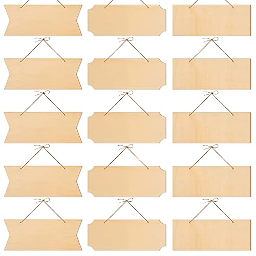 15 Pieces Unfinished Hanging Wood Sign Rectangle Blank Hanging Decorative Wood Plaque Wooden Slices Banners with Ropes for Pyrography Painting Writing DIY Home Crafts Supplies