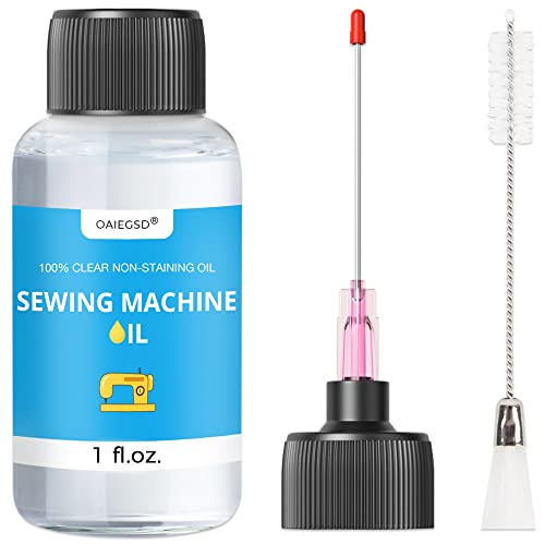1FL.OZ. Sewing Machine Oil with Extra Long 1.5 Inch Needle Tip and Double Head Brush, Fine Light Machine Oil, Universal Clear Lubricant Oil for Lubricating Moving Parts of Sewing Machine - by OAIEGSD