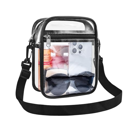 USPECLARE Clear Purse Stadium Clear Messenger Bag Stadium Approved Clear CrossBody Bag for Concerts Sports Festivals(Black)