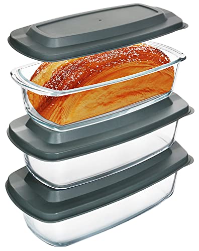M MCIRCO 6-Piece Glass Loaf Pan with Lids Set, Meatloaf Pan With Airtight Lids, Loaf Pan For Bread, Cake, Pastries, BPA-free, Easy Grip, Fridge-to-Oven (1800ML/1.9Qt/ 7.2 Cups)