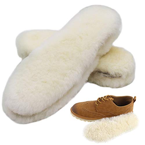 Bacophy 2 Pairs Genuine Thick Sheepskin Fleece Insoles for Women, Premium Warm Fluffy Wool Replacement Cozy Breathable Inner Soles for Shoes Boots Slippers Women Size 9