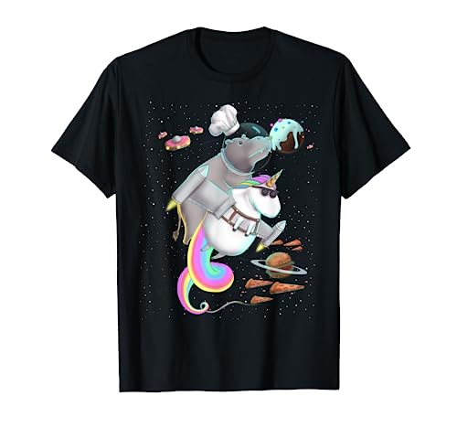 Hippo Riding Unicorn Food Pizza Space Party Planet Kawaii T-Shirt