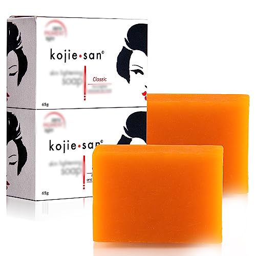 Kojie San Skin Brightening Soap - Original Kojic Acid Soap that Reduces Dark Spots, Hyperpigmentation, & Scars with Coconut & Tea Tree Oil - 65g x 2 Bars