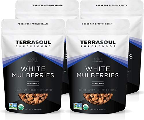 Terrasoul Superfoods Organic Sun-dried White Mulberries, 4 Lbs (Pack of 4), Sweet Superfood Snacking, Smoothie Booster, and Nutrient-Packed Yogurt Topping