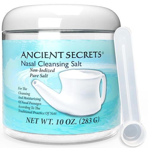 ANCIENT SECRETS Neti Pot Salt - Nasal Cleansing Salt, Non-Iodized Pure Salt for Use Nasal Cleansing Pot, 10 Oz (Pack of 1)