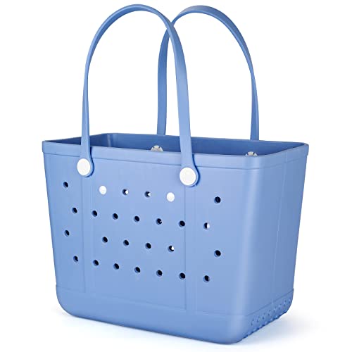 angilifan X Large Rubber Waterproof Beach Tote Bag, Durable Open Travel Washable Anti-Tip Storage Basket Hole Bag for Gym Pool