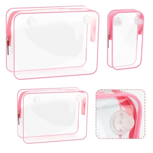 WALLFID 3PCS Waterproof Clear Insert Bag for Bogg Bag Accessories,Waterproof Design,Transparent Travel Toiletry Brush Organizer for Beach Tote Bag,Three Sizes a Set(Pink)