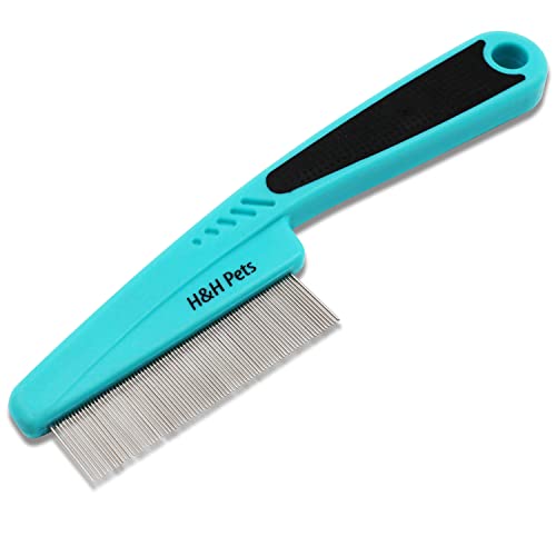 Pin Comb by H&H Pets - Upgraded Rubber Handle Dog Hair Comb, Flea Comb, Long and Short Teeth Comb for Dogs & Cats, Cat Grooming Supplies, Dog Accessories, Dog Grooming Kit, 1 Count (Pack of 1)