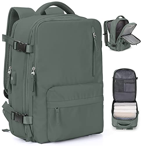 VGCUB Large Travel Backpack Bag for Women Men,Carry on Backpack,17 Inch Laptop Business Work Waterproof Backpack with Laptop Compartment,Person Item Flight Approved,Mochila de Viaje,Green