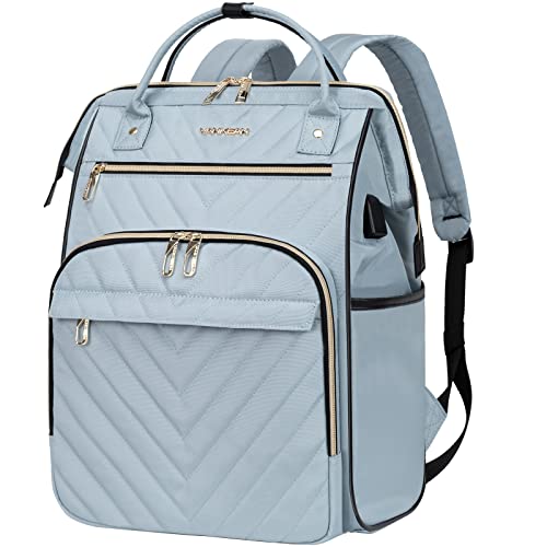 VANKEAN 17 Inch Laptop Backpack for Women Men Fashion Computer Work Bag, Large Capacity Waterproof, with USB Port & RFID Pockets, College Daypack Business Travel Backpack, Light Blue