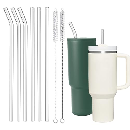 Glass Replacement Straw Compatible with Stanley 40 oz 30 oz Tumbler 6 Pack Reusable Straws with 2 Pack Cleaning Brushes for Stanley Cup Accesspries, Clear, Glass