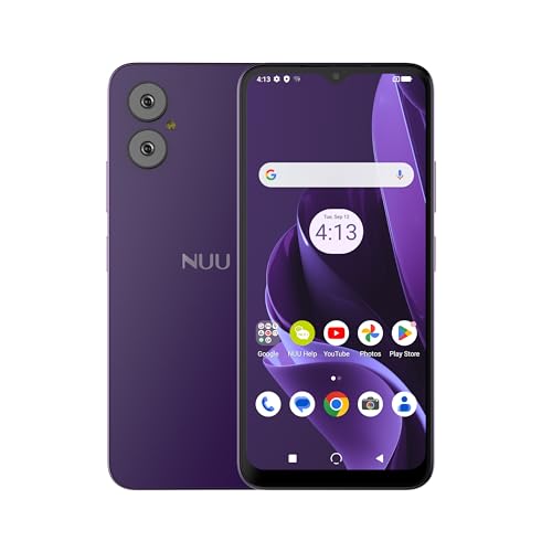 NUU A15 Cell Phone 4GB + 128GB, Unlocked for Mint, Metro, T-Mobile, Qlink and More, Perfect for Teenagers, Dual SIM 4G, Octa-Core Helio G36 2.2GHz 6.5' HD+, Android 13, Purple, US Warranty