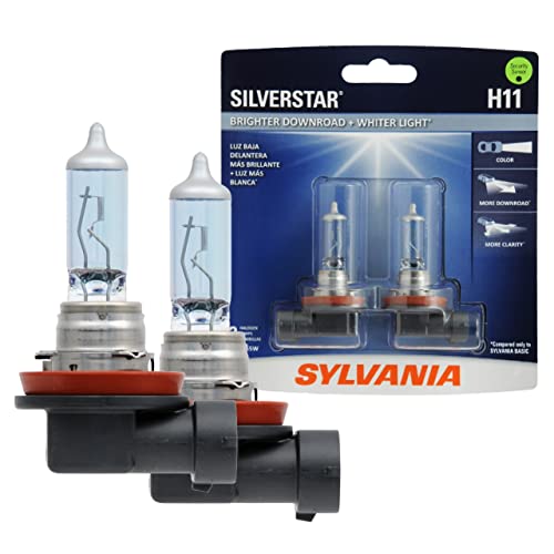 SYLVANIA - H11 SilverStar - High Performance Halogen Headlight Bulb, High Beam, Low Beam and Fog Replacement Bulb, Brighter Downroad with Whiter Light (Contains 2 Bulbs)