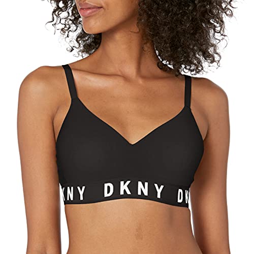 DKNY womens Cozy Boyfriend Wirefree Pushup Push Up Bra, Black/White, Large US