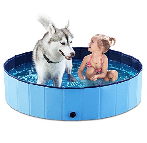 Jasonwell Foldable Dog Pet Bath Pool Collapsible Dog Pet Pool Bathing Tub Kiddie Pool Doggie Wading Pool for Puppy Small Medium Large Dogs Cats and Kids 48' Blue