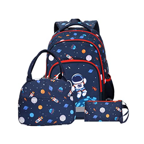 3 Pieces Cool Spaceman Primary Middle School Boys Large Backpack Water Resistant Bookbag Set with Lunch Kit