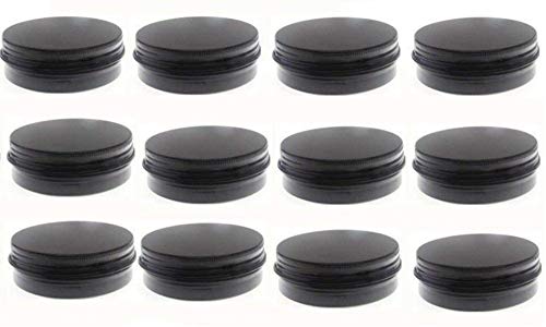 2 oz.Tins Black Aluminum Metal Tin Round Screw Top Lid Containers Jars Metal Storage Tin Jars for Lip Balm DIY Cosmetics Salves,2 Ounce/60 ML,12 Pack