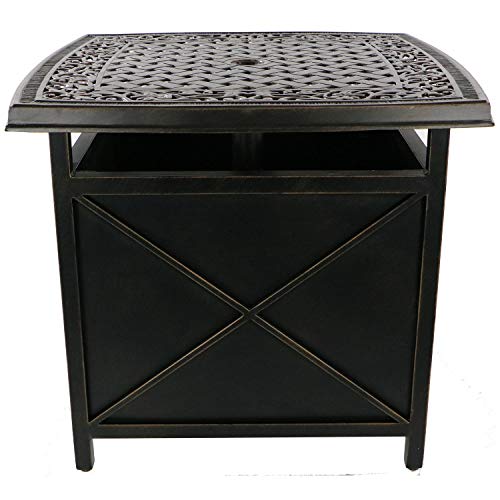 Hanover Traditions Outdoor Patio Umbrella Base, Cast-top Umbrella Side Table with Durable, Rust and Weather Resistant Aluminum Frame