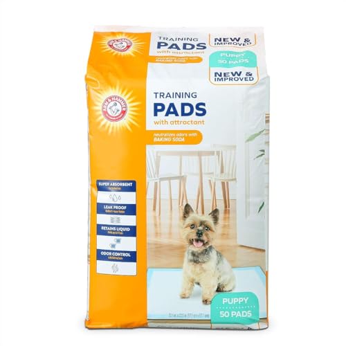 Arm & Hammer for Dogs Puppy Training Pads with Attractant | New & Improved Super Absorbent, Leak-Proof, Odor Control Quilted Puppy Pads with Baking Soda| 50 Count Wee Wee Pads