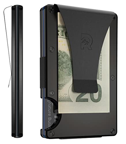 The Ridge Wallet For Men, Slim Wallet For Men - Thin as a Rail, Minimalist Aesthetics, Holds up to 12 Cards, RFID Safe, Blocks Chip Readers, Titanium Wallet With Money Clip (Royal Black)