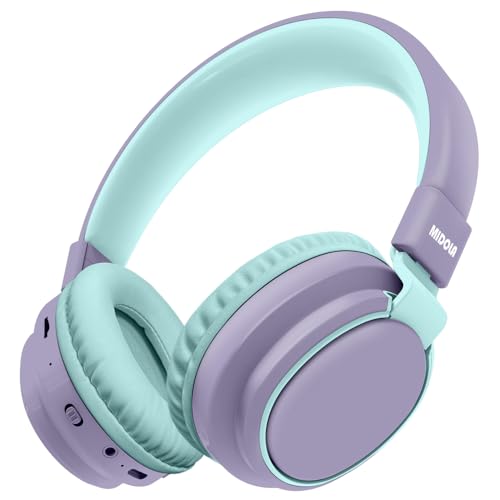 MIDOLA Headphones Kids Bluetooth Wireless Volume Limited 85/110dB Over Ear Foldable Noise Protection Headset/Wired Inline AUX 3.5mm Mic for Child Boy Girl Travel School Pad Tablet Light Purple