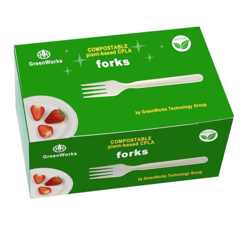 GreenWorks Heavy-duty Compostable Forks, BPI Certified 100 Count 7' Large Disposable Cutlery Utensils Silverware Flatware Fork
